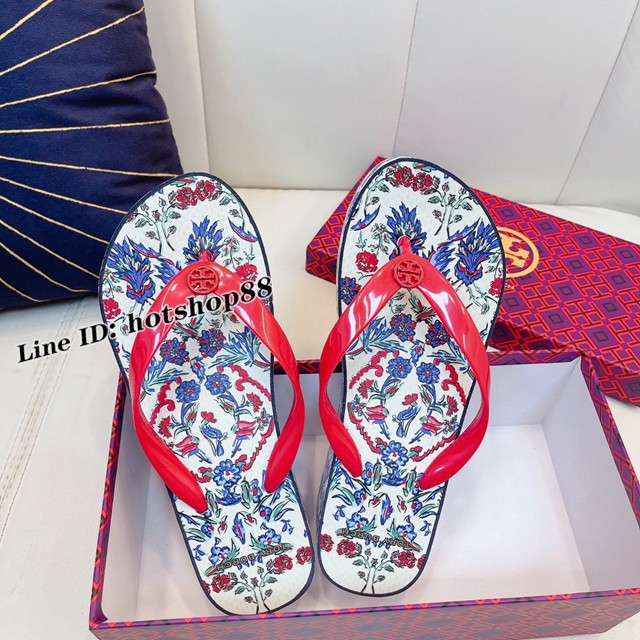 TORY BURCH2021年夏季新款女款坡跟人字拖TB官方春夏季主打款女士人字拖 dx2372